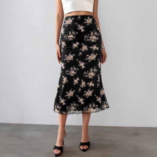 Ruffled Hemline Mid-length Sheath Skirt