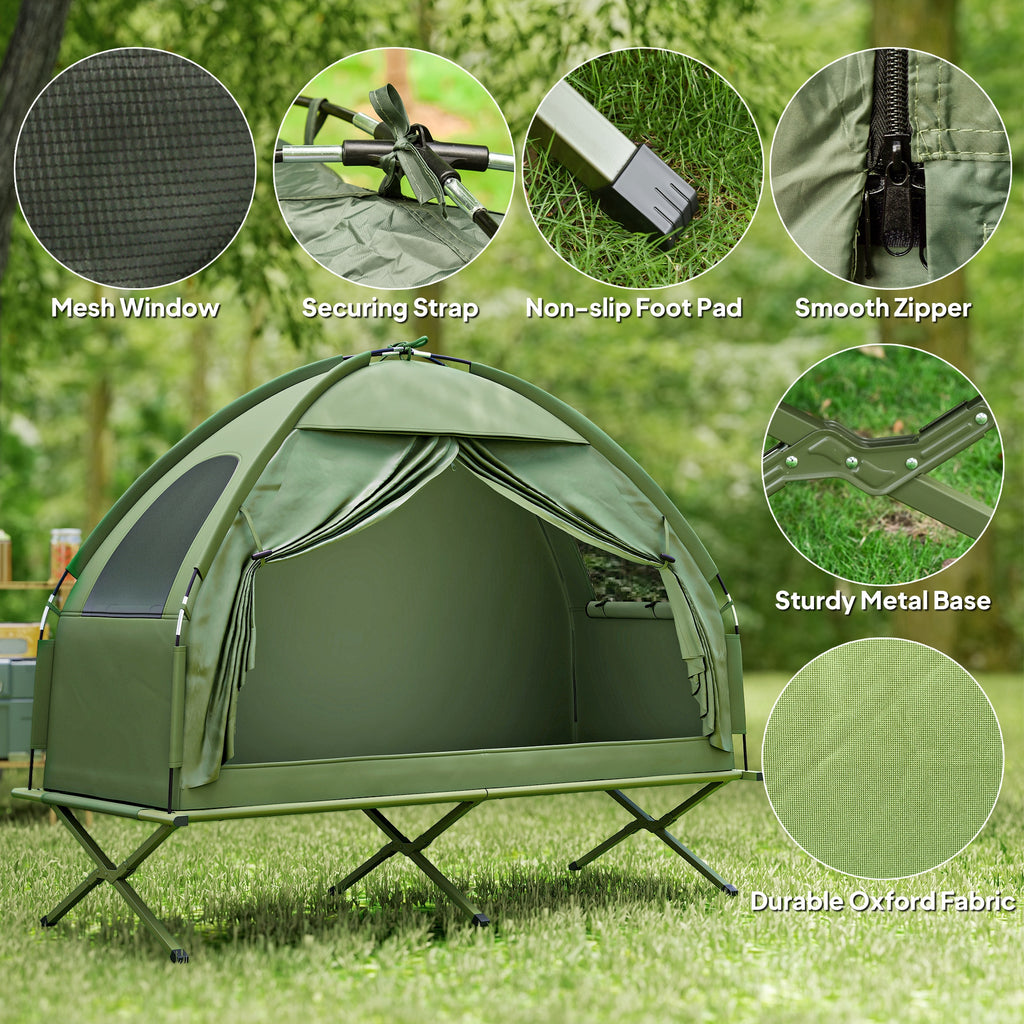 Camping Tent Cot, Single Person Folding Cot Combo, Off-Ground Tent, Covered Outdoor Bed with Carry Bag for Hiking, Camping
