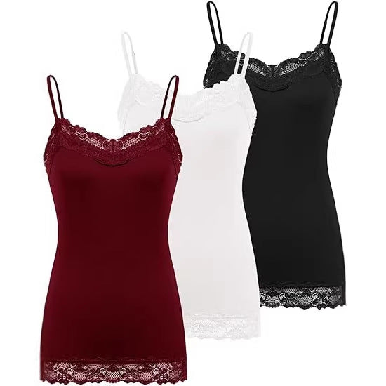 Womens Lace V-Neck Adjustable Thin-Strap Tank Top