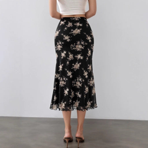 Ruffled Hemline Mid-length Sheath Skirt