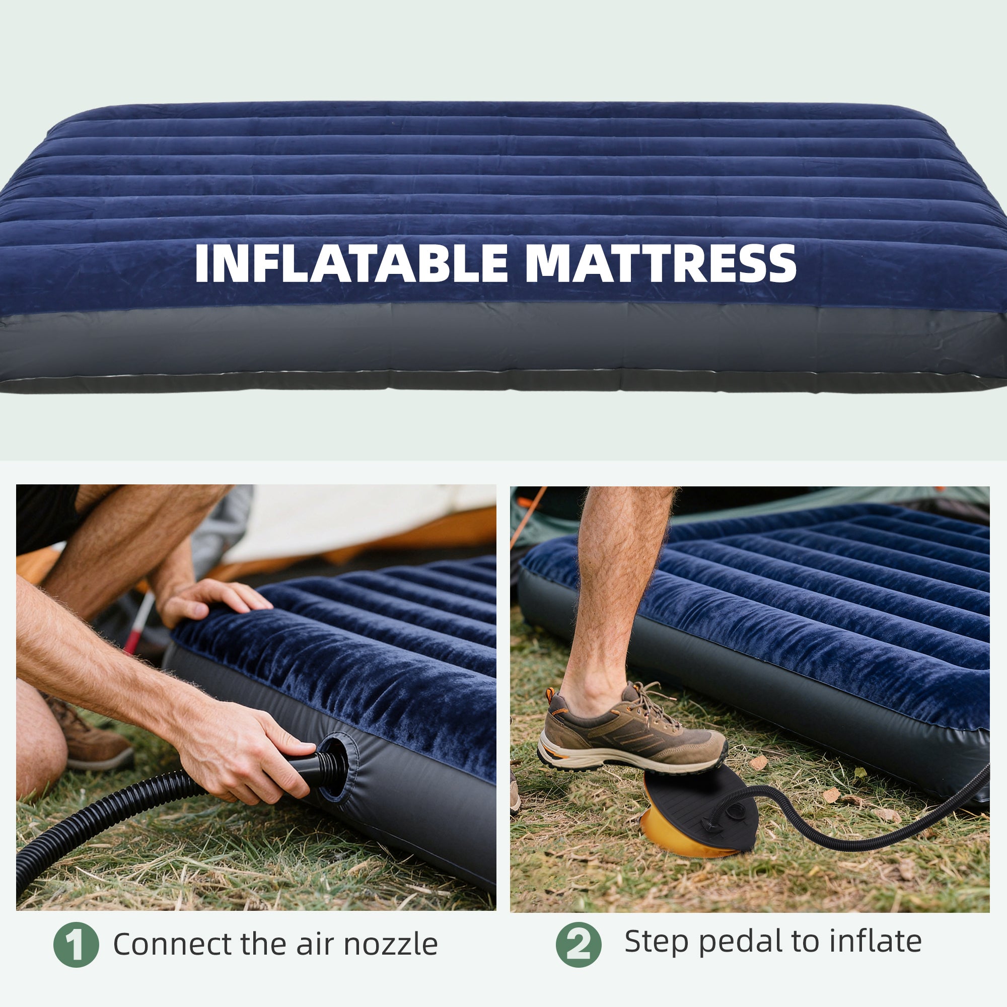 2-Person Tent Cot, 4-in-1 Elevated Camping Bed Combo with Air Mattress, Bed Cover, Foot Pump, Folding Off Ground Double Tent for Camping, Hiking, Backpacking