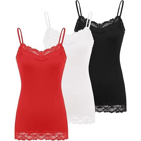 Womens Lace V-Neck Adjustable Thin-Strap Tank Top
